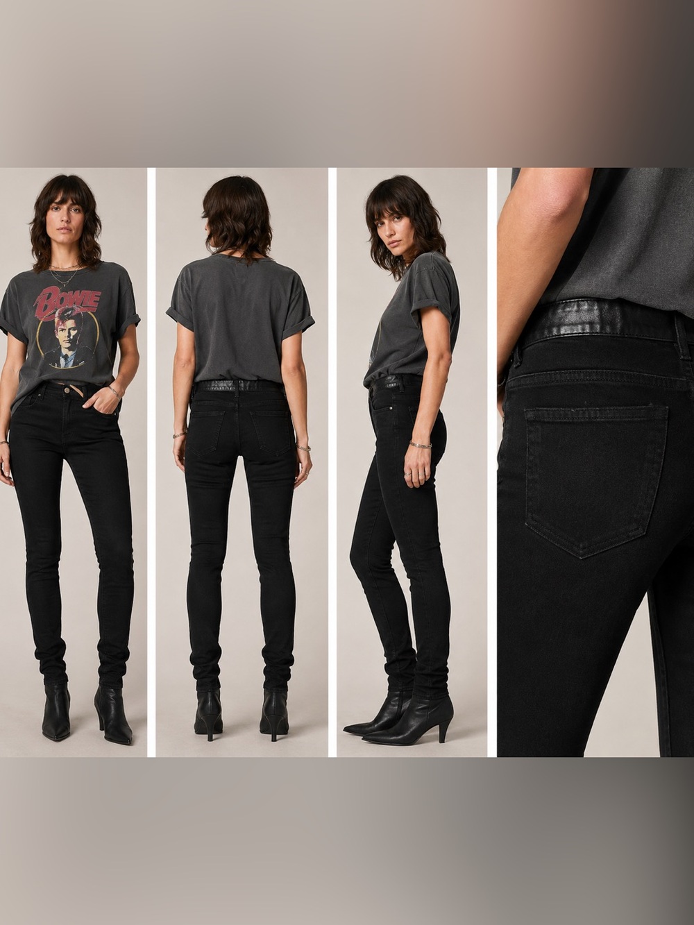 R13 Black Hose Leather Waist Coated Skinny‎ Jeans